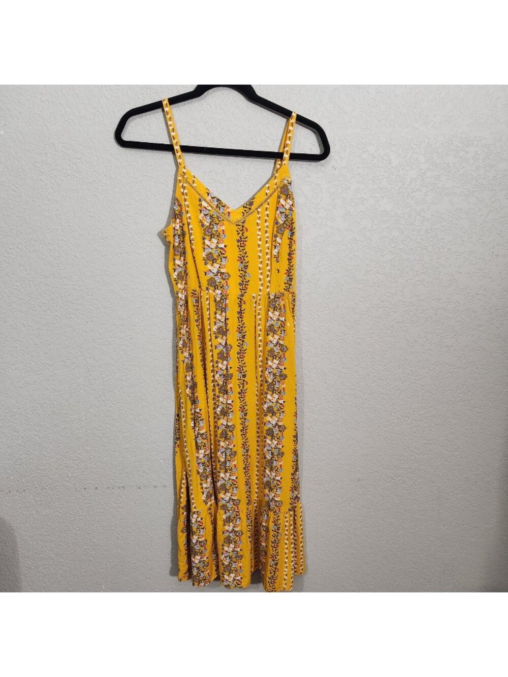 Old Navy Maxi Dress Small Yellow Floral Sleeveless Babydoll Smocked